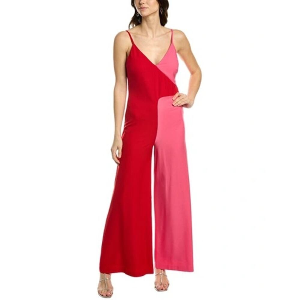 Anthropologie Hutch Yasmin Colorblock V-Neck Jumpsuit Pink Red Size 2